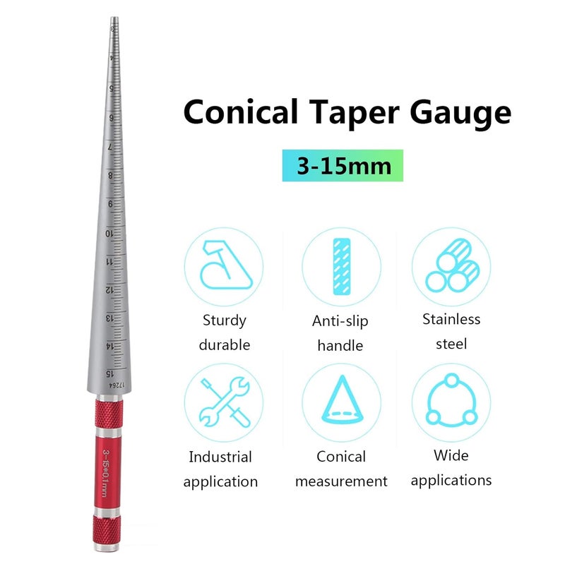 Thincol Stainless Aperture ruler Taper Gauge, Full Round Dia Scale Wedge Feeler Gauge, Hole Inspection Measuring Ruler, Accuracy 0.1mm - Range (3-15mm) - Image 2