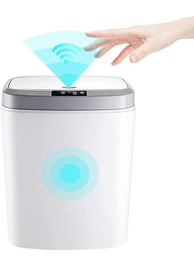 U-HOOME - U-HOOME 16L Smart Waste Bin Inductive Trash Can, Touchless Bathroom Trash Can with Lid Sensor Kitchen Dustbin, Automatic Sensor Waste Basket for Kitchen Home Office Bedroom (White) - Image 1
