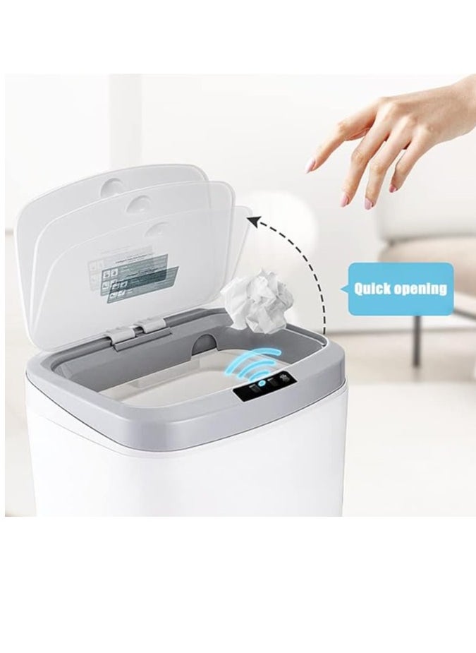 U-HOOME - U-HOOME 16L Smart Waste Bin Inductive Trash Can, Touchless Bathroom Trash Can with Lid Sensor Kitchen Dustbin, Automatic Sensor Waste Basket for Kitchen Home Office Bedroom (White) - Image 1