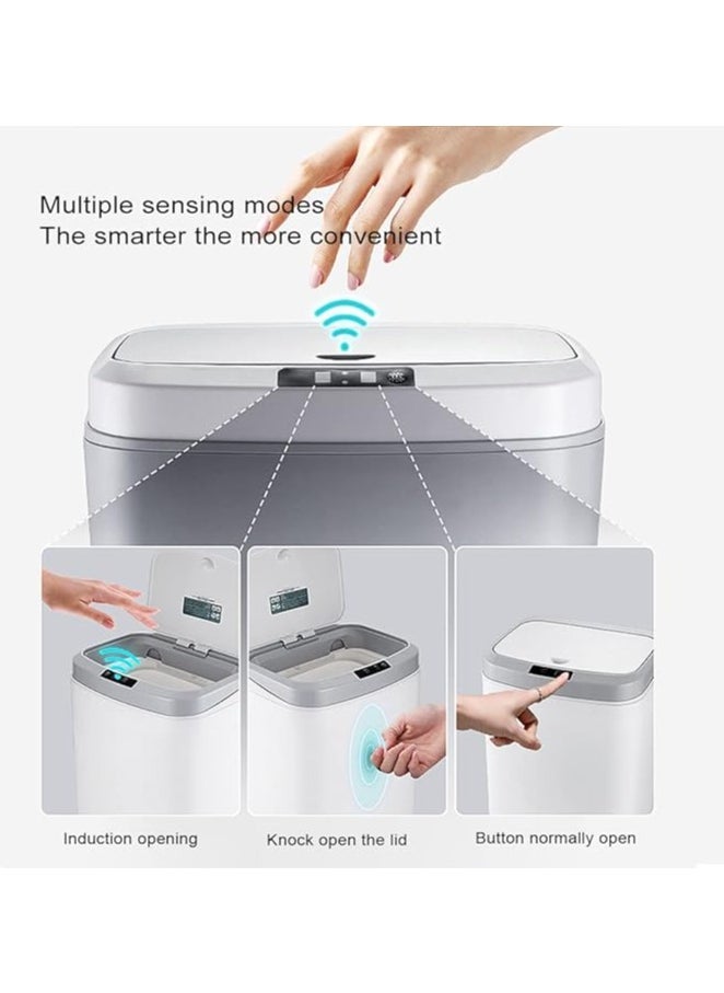 U-HOOME - U-HOOME 16L Smart Waste Bin Inductive Trash Can, Touchless Bathroom Trash Can with Lid Sensor Kitchen Dustbin, Automatic Sensor Waste Basket for Kitchen Home Office Bedroom (White) - Image 1