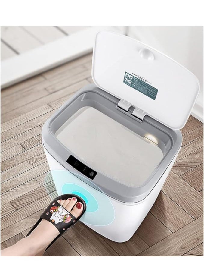 U-HOOME - U-HOOME 16L Smart Waste Bin Inductive Trash Can, Touchless Bathroom Trash Can with Lid Sensor Kitchen Dustbin, Automatic Sensor Waste Basket for Kitchen Home Office Bedroom (White) - Image 1