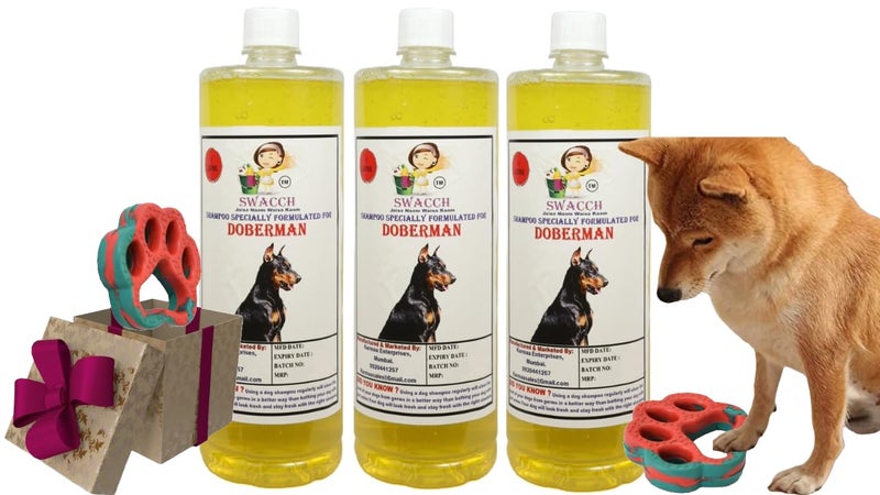 swacch Doberman Dog Shampoo + Paw Shape I Rubber Dog Toy for Training and Interactive I Durable & Safe I Combo Pack I 3 Litre Lemon - Image 1
