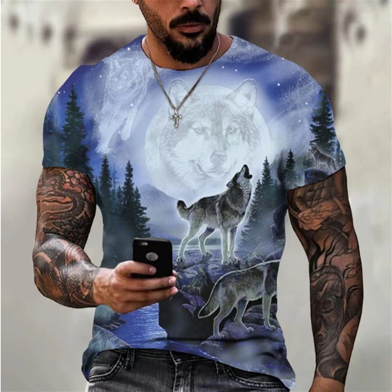 Summer Men'S T-Shirt Short-Sleeved Clothes Animal Pattern 3D Digital Printing Casual Round Neck Short-Sleeved T-Shirt - Image 4