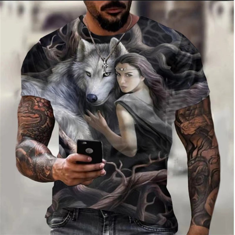 Summer Men'S T-Shirt Short-Sleeved Clothes Animal Pattern 3D Digital Printing Casual Round Neck Short-Sleeved T-Shirt - Image 5