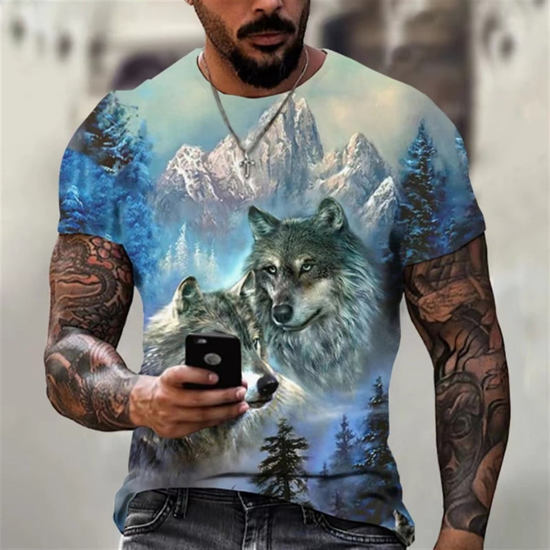 Summer Men'S T-Shirt Short-Sleeved Clothes Animal Pattern 3D Digital Printing Casual Round Neck Short-Sleeved T-Shirt - Image 1