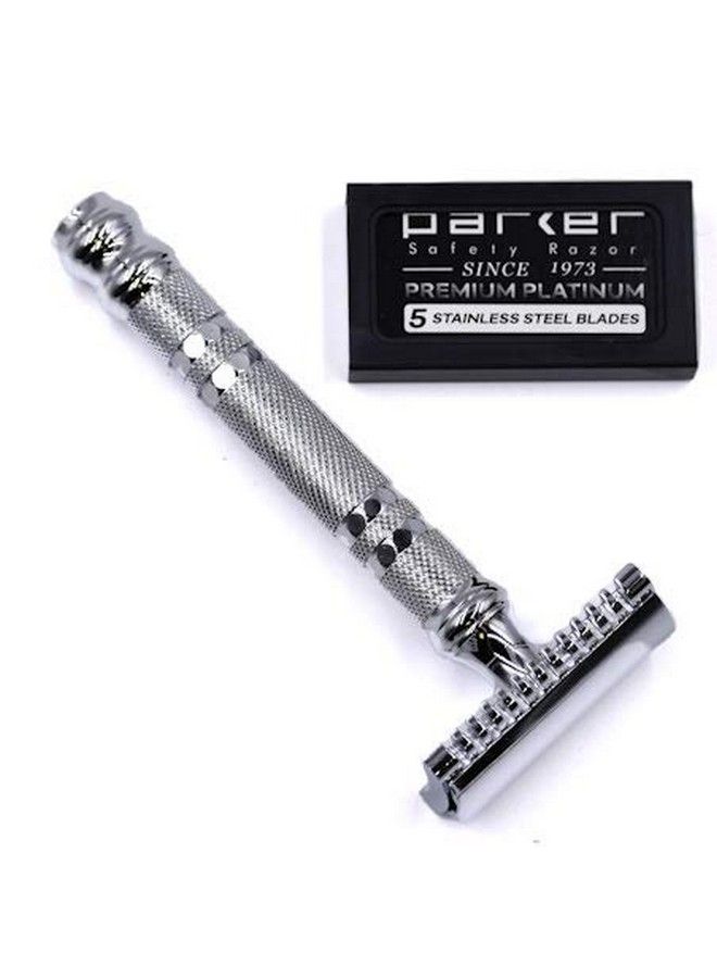 Parker Safety Razor Parker 24C Three Piece Open Comb Double Edge Razor With Heavyweight Brass Frame Handle 5 Premium Parker Safety Razor Blades Included - Image 5