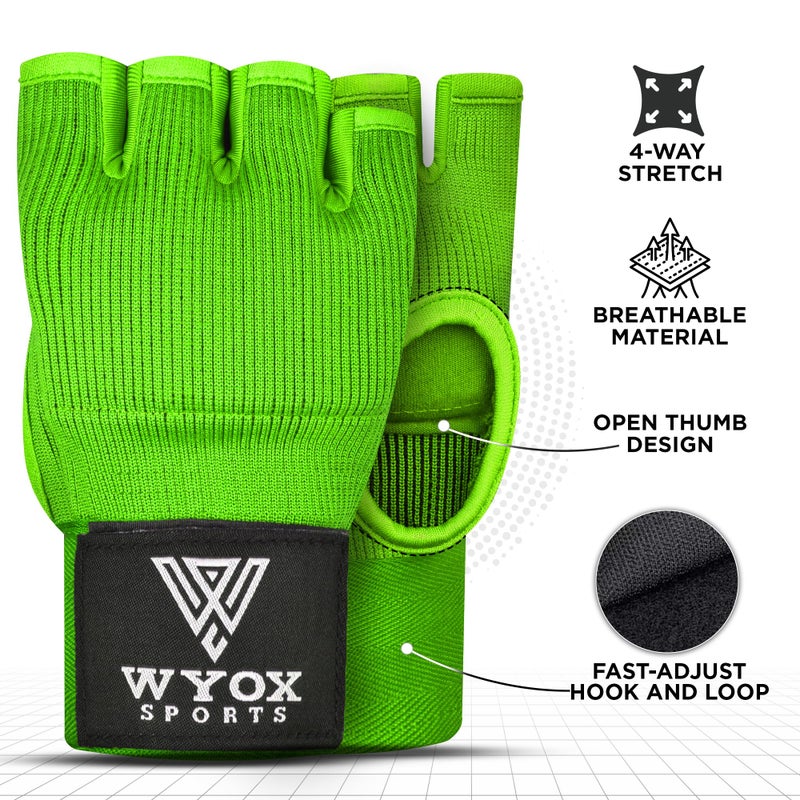 Wyox Gel Boxing Hand Wraps Inner Gloves For Men And Women  Quick 80Cm Long Wrist Straps  Elasticated Padded Boxing Wraps For Muay Thai  Mma  Kickboxing  Martial Arts Training Bandages (Green  S/M) - Image 2