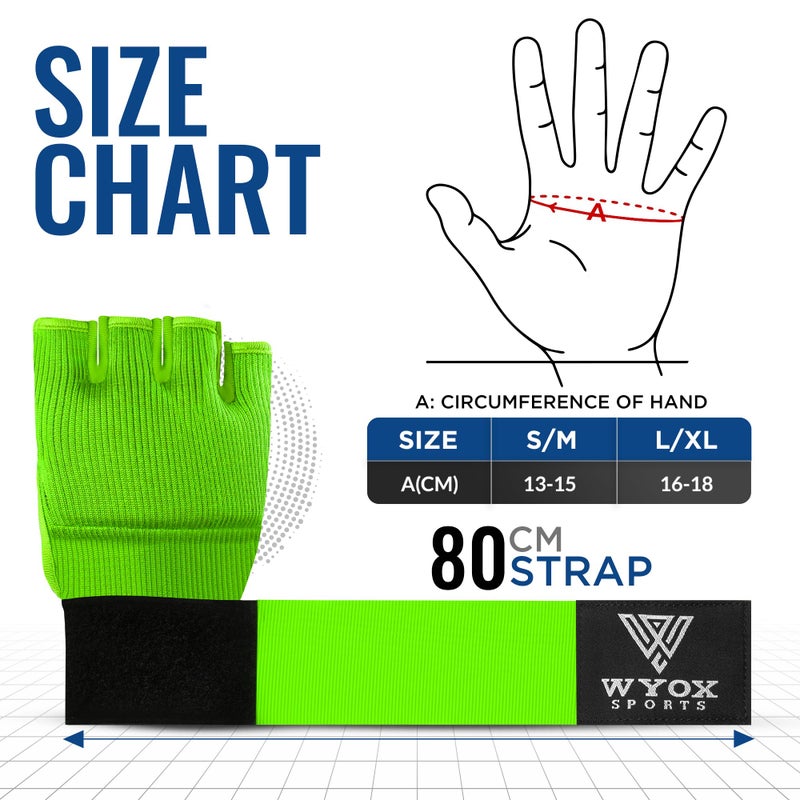 Wyox Gel Boxing Hand Wraps Inner Gloves For Men And Women  Quick 80Cm Long Wrist Straps  Elasticated Padded Boxing Wraps For Muay Thai  Mma  Kickboxing  Martial Arts Training Bandages (Green  S/M) - Image 3