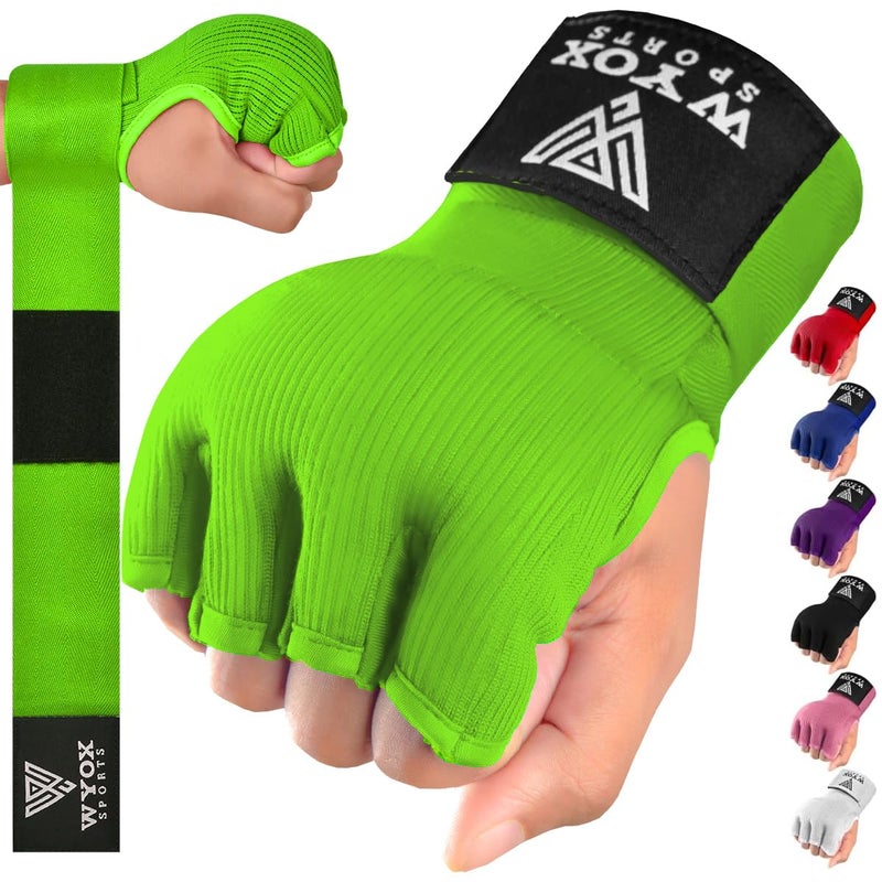 Wyox Gel Boxing Hand Wraps Inner Gloves For Men And Women  Quick 80Cm Long Wrist Straps  Elasticated Padded Boxing Wraps For Muay Thai  Mma  Kickboxing  Martial Arts Training Bandages (Green  S/M) - Image 1