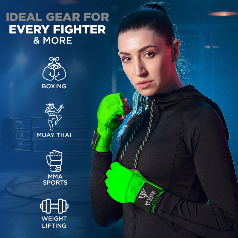 Wyox Gel Boxing Hand Wraps Inner Gloves For Men And Women  Quick 80Cm Long Wrist Straps  Elasticated Padded Boxing Wraps For Muay Thai  Mma  Kickboxing  Martial Arts Training Bandages (Green  S/M) - Image 4