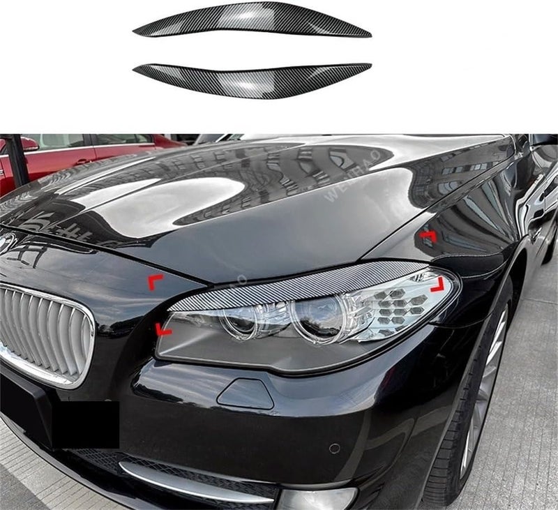 QASULER Carbon Look Headlight Eyebrow Trim for BMW 5 Series - Image 2