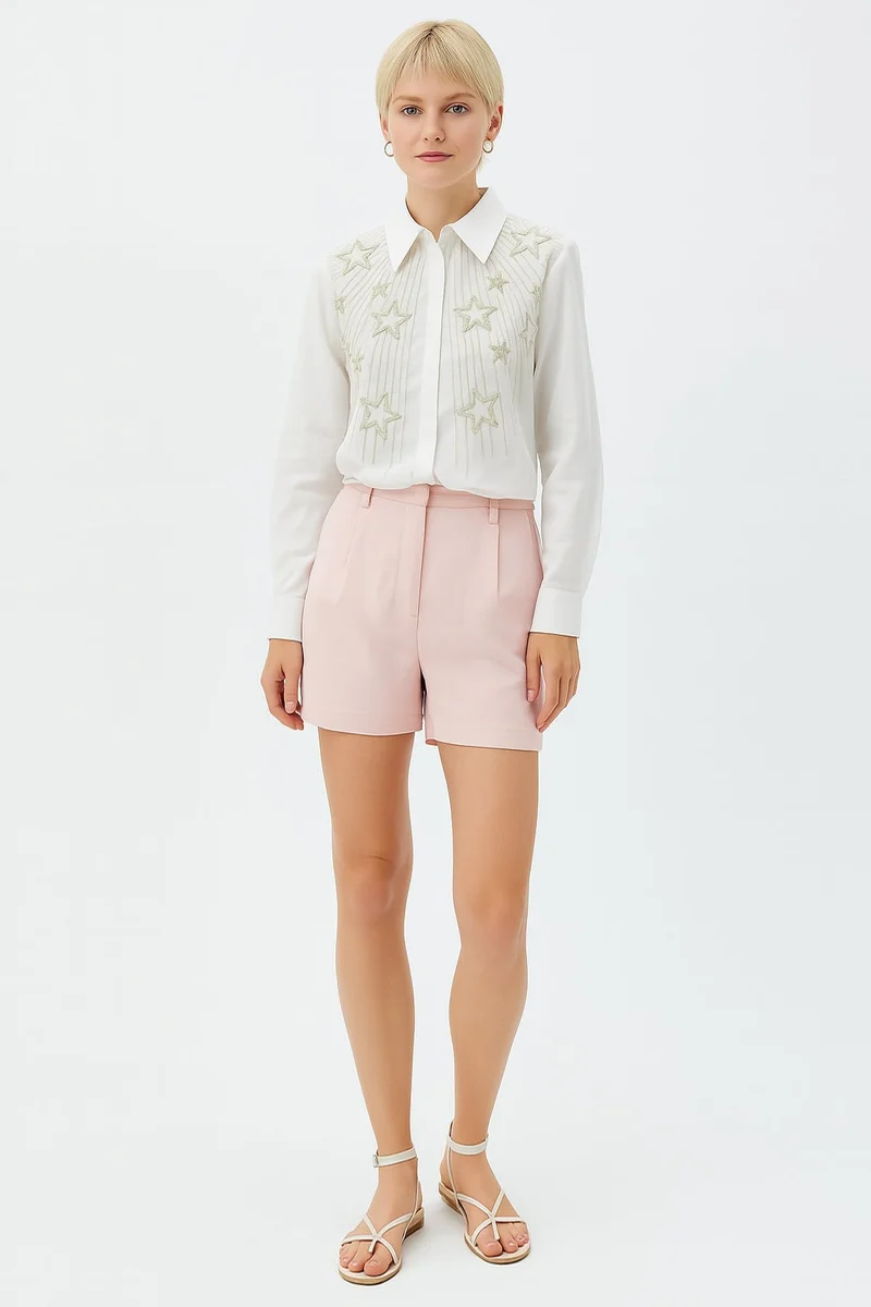 EXQUISE Cotton Regular Shirt with Star Stone Detail
