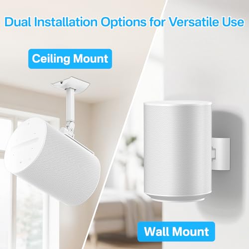Yibracki Metal Speaker Wall Mount for Sonos Era 100 Ceiling Mount or Tilt and Swivel Adjustable Bracket for Sonos Era 100 Wall Mount with Flexible Mounting Ways Ceiling Mount for Sonos Era 100, Single White - Image 4