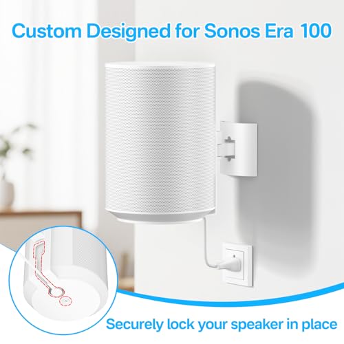 Yibracki Metal Speaker Wall Mount for Sonos Era 100 Ceiling Mount or Tilt and Swivel Adjustable Bracket for Sonos Era 100 Wall Mount with Flexible Mounting Ways Ceiling Mount for Sonos Era 100, Single White - Image 2