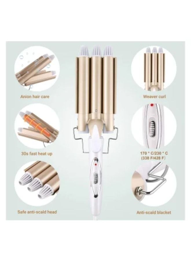 SHOPI 3 Barrel Curling Iron Professional Hair Curler Wand, Curling Tongs 3 Barrel Curly Hair Styling Tools Hair Wavers with Two Gear Temperature Control, Heated Ceramic Hair Crimpers Iron Hair Stylers for W  - Image 2
