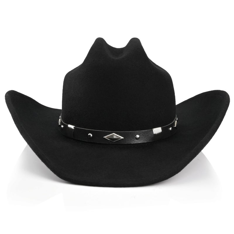 Foeran 100% Wool Western Cowboy Hat for Men's Women's Classic Fedora Hat Felt Cowgirls Hats with Two Decorative Bands (US, Alpha, Large, X-Large, Black-B) - Image 4