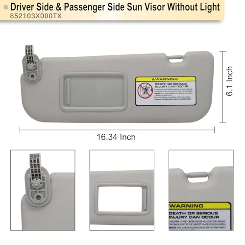 NHILES Left Driver & Right Passenger Side Sun Visor Replacement Compatible with Hyundai Elantra 2011 2012 2013 2014 2015 Replace# 852103X000TX Colour Gray - Image 4
