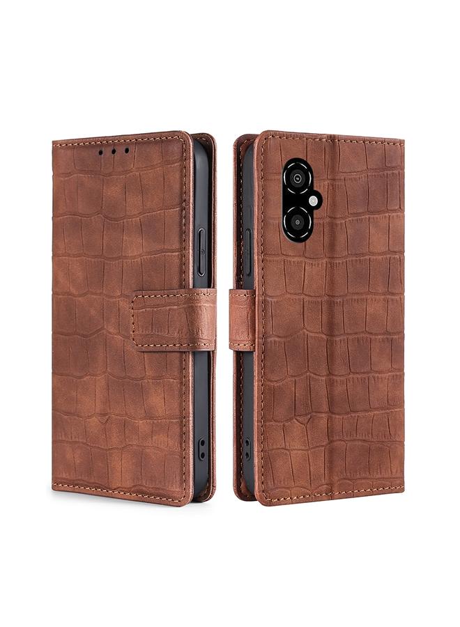 Case For Xiaomi Poco M4 5G Skin Feel Crocodile Magnetic Clasp Leather Phone Case