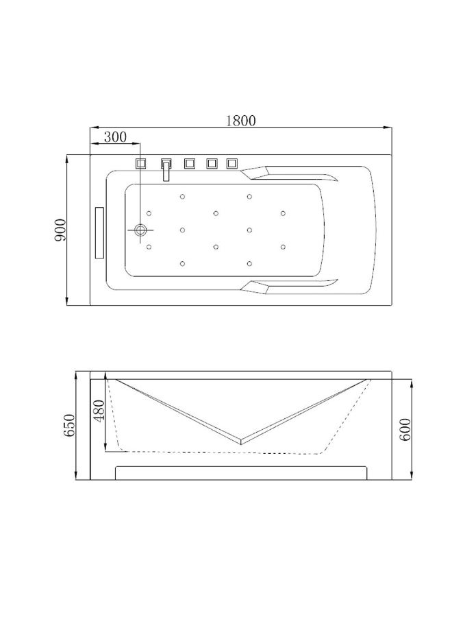 DANUBE HOME Milano Massage Bathtub 1800*900*680 W/ Matt Black Mixer | Acrylic Body with Metal Rod Support Massage Bathtub | Bath Tub With Massager For Toilet Bathroom - White - Image 3