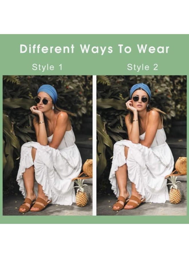 طقم مكون من طوقين شعر قطن محاك للنساء، 95% قطن، بتصميم توربان بعقدة أنيقة، أكسسوارات شعر للنساء والفتيات (بيج وأسود) - Image 5