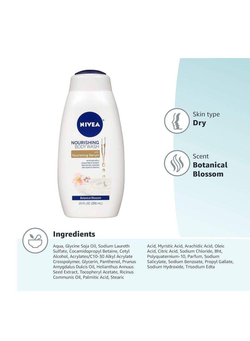 NIVEA Nourishing Botanical Blossom Body Wash with Nourishing Serum, Moisturizing Body Wash for Women, Enriched with Provitamin B5 and Vitamin E, 20 Fl Oz Bottle - Image 2