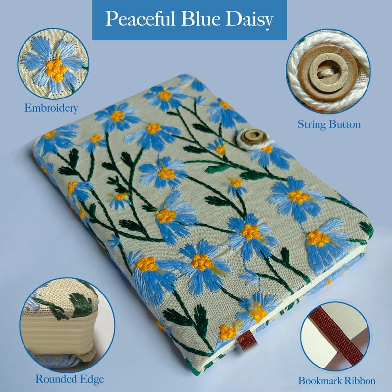 ipoul A5 Sketchbook, Flower Notebook, Embroidered Journal, Daisy Gifts for Women, 8"x6" Notebook, Hardcover, Lay Flat, Personalized Notebook, Unlined Notebook, Plain Journal, Blue Daisy - Image 4