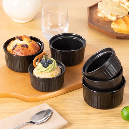 Yachi Ramekins Black, 4 oz 6 Pieces Ceramic Baking Ramekin Set of 6 Stoneware Bakeware Serving for Sauces Dipping Onion Soup Lava Cake Flan Creme Brulee Kit Pudding Mini Custard Ramekins Oven Safe Mini Custard Cups small Bowls for Souffle Merry Christmas - Image 5