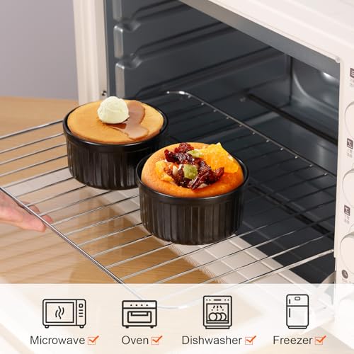 Yachi Ramekins Black, 4 oz 6 Pieces Ceramic Baking Ramekin Set of 6 Stoneware Bakeware Serving for Sauces Dipping Onion Soup Lava Cake Flan Creme Brulee Kit Pudding Mini Custard Ramekins Oven Safe Mini Custard Cups small Bowls for Souffle Merry Christmas - Image 4