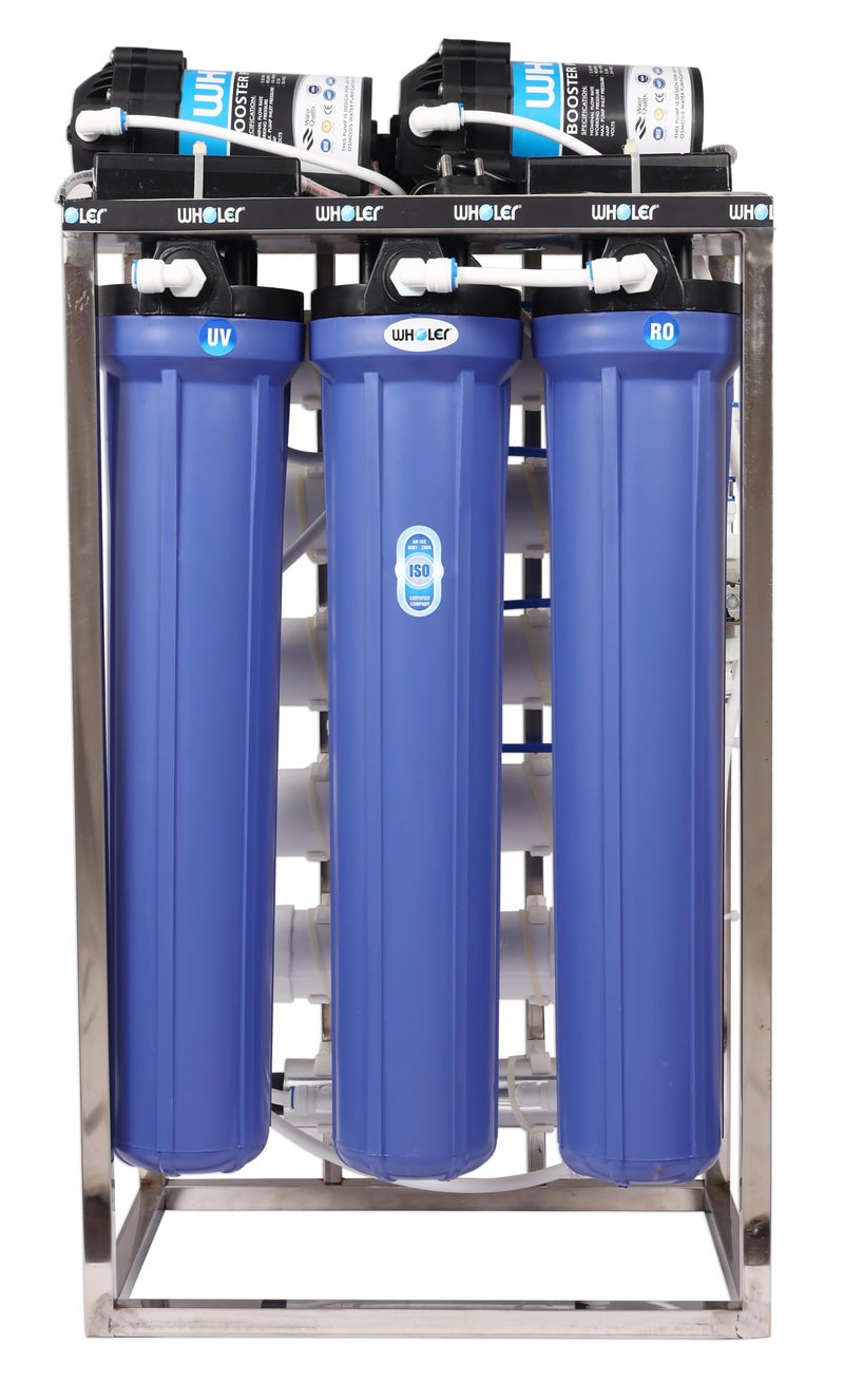 WHOLER 50 LPH Commercial RO Water Purifier Plant Stainless Steel with Auto Shut off, high TDS MEMBRANE AND UV INBUILT, Blue - Image 1