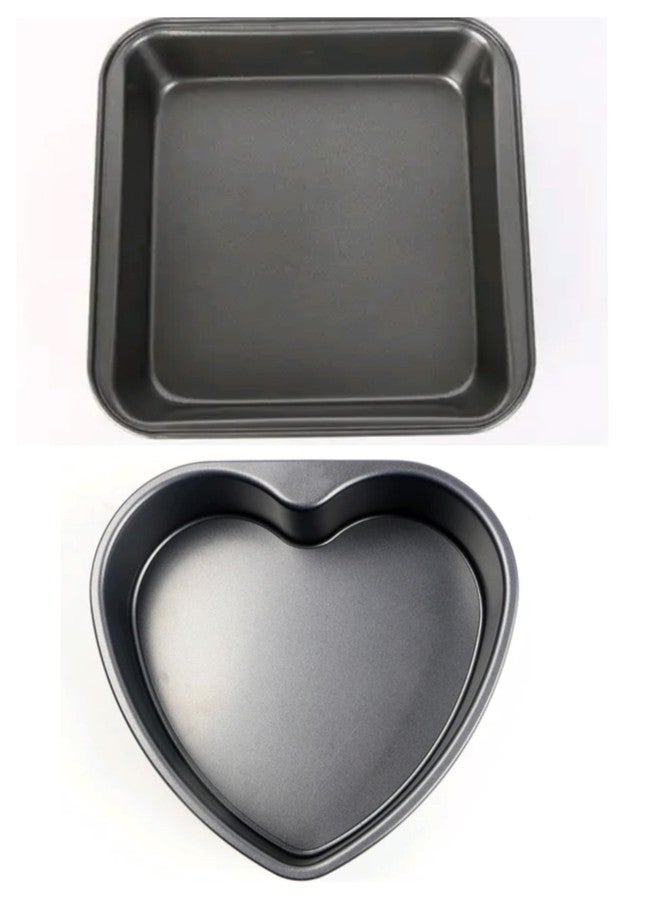 SHOAIB Cake Baking Pan Set Heart and Square Shape for Cakes, Brownies, Cheesecakes & Desserts Nonstick Baking Mould Combo - Image 1