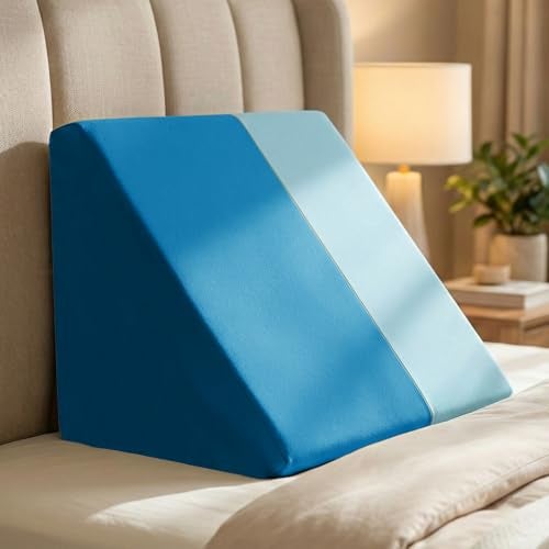 Sleepsia Wedge Cushion Memory Foam Orthopedic Pillow for Bed | 1 Year Warranty | for Acid Reflux, Pregnancy, GERD, Back & Leg Support, Post Surgery, Snoring | Washable Cover | Blue | 20"Lx17.4"Wx10"H - Image 1