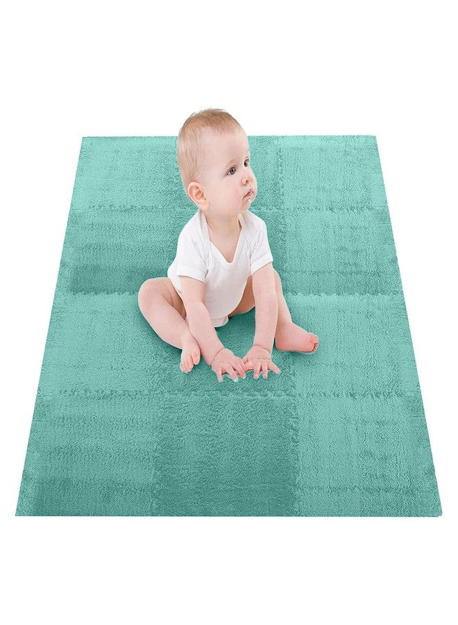 Hilitand 10pcs Plush Foam Puzzle Mat Tiles Soft Non Slip Interlocking Carpet Floor Tiles For Bedroom Kids Room Play Area (Mint Green) - Image 3