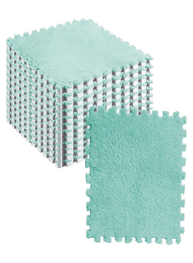 Hilitand 10pcs Plush Foam Puzzle Mat Tiles Soft Non Slip Interlocking Carpet Floor Tiles For Bedroom Kids Room Play Area (Mint Green) - Image 1