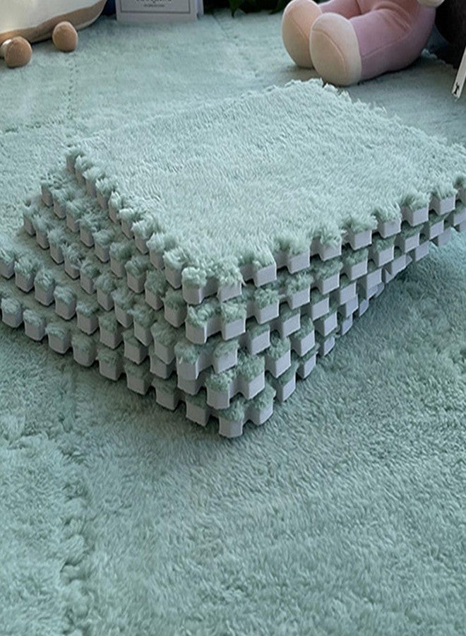 Hilitand 10pcs Plush Foam Puzzle Mat Tiles Soft Non Slip Interlocking Carpet Floor Tiles For Bedroom Kids Room Play Area (Mint Green) - Image 4