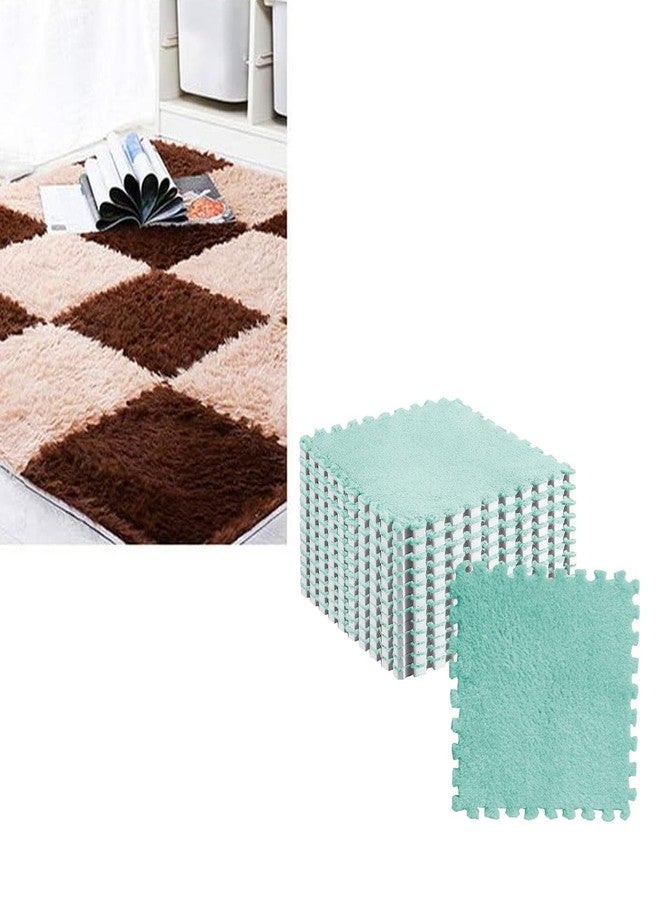 Hilitand 10pcs Plush Foam Puzzle Mat Tiles Soft Non Slip Interlocking Carpet Floor Tiles For Bedroom Kids Room Play Area (Mint Green) - Image 2