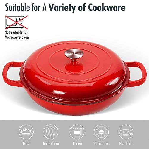 COOKWIN Cast Iron Casserole Braiser, 3.8 Quart Enameled Cast Iron Dutch Oven Pan with Lid, Heavy Duty and Dual Handles Skillet, Oven-Safe Porcelain Surface Casserole Dish, Red - Image 4