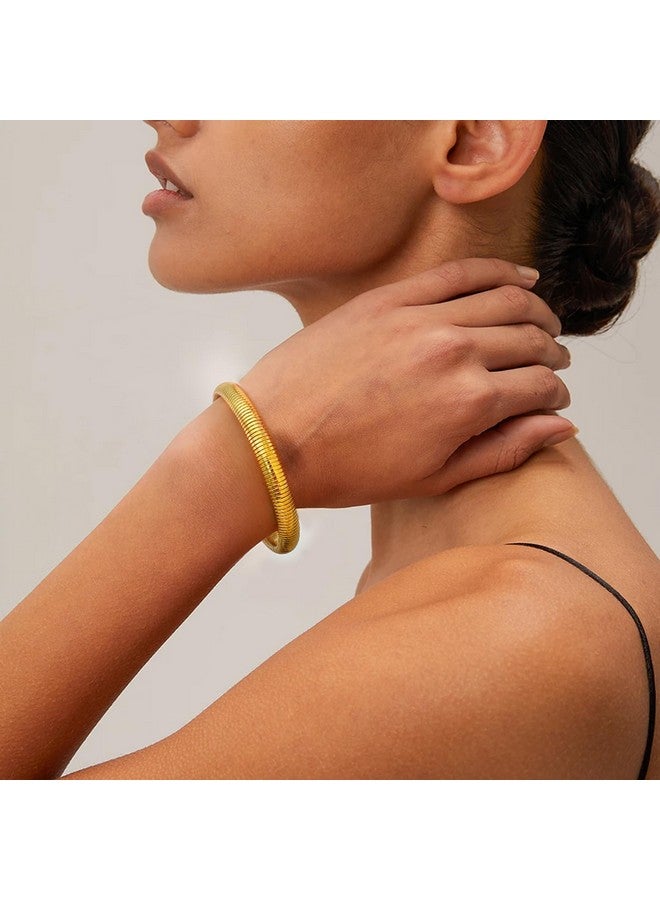 Badu Gold Chunky Bangle Stretch Bracelets For Women Waterproof Stretchy Stainless Steel Link Chain Flexible Bracelets (8Mm Wide, 7.0 Inches Long) - Image 3