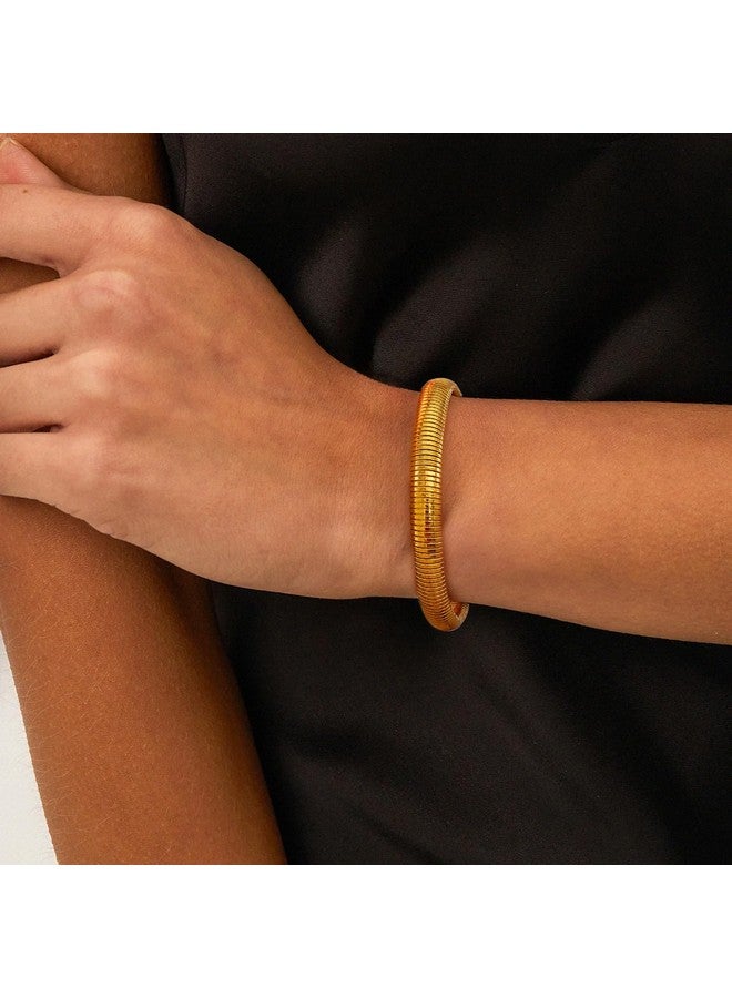 Badu Gold Chunky Bangle Stretch Bracelets For Women Waterproof Stretchy Stainless Steel Link Chain Flexible Bracelets (8Mm Wide, 7.0 Inches Long) - Image 4