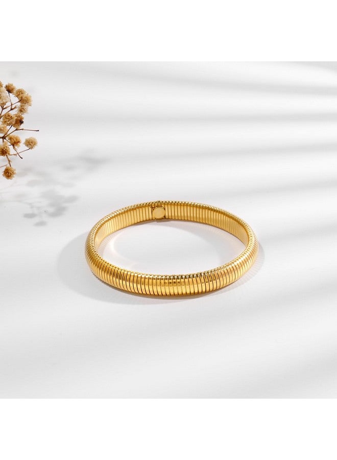 Badu Gold Chunky Bangle Stretch Bracelets For Women Waterproof Stretchy Stainless Steel Link Chain Flexible Bracelets (8Mm Wide, 7.0 Inches Long) - Image 5