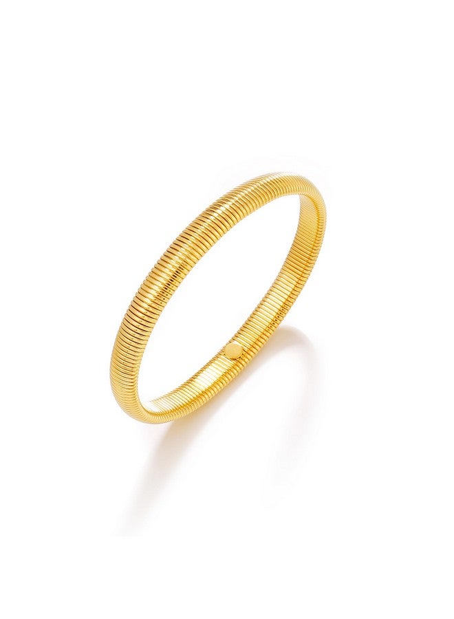 Badu Gold Chunky Bangle Stretch Bracelets For Women Waterproof Stretchy Stainless Steel Link Chain Flexible Bracelets (8Mm Wide, 7.0 Inches Long) - Image 1