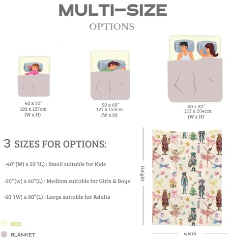Zminciu Christmas Nutcracker Ballet Girl Throw Blanket Cozy Fluffy Plush Blanket Soft Flannel Throw Blanket for Kids Men Women Gift Sofa Bed Couch 80"x60" Christmas - Image 4