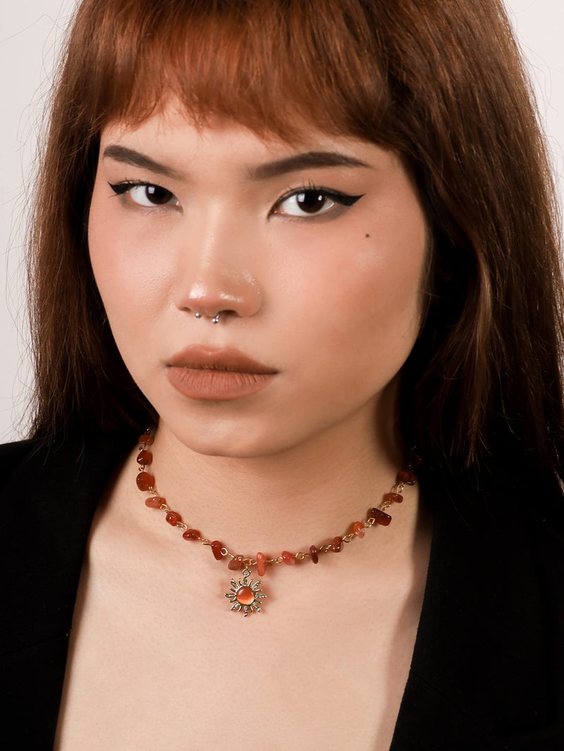 Sacina Boho Hippie Sun Choker, Natural Carnelian Crystal Necklace, Boho Necklace, Hippie Jewelry, Christmas Jewelry Gift For Women - Image 2