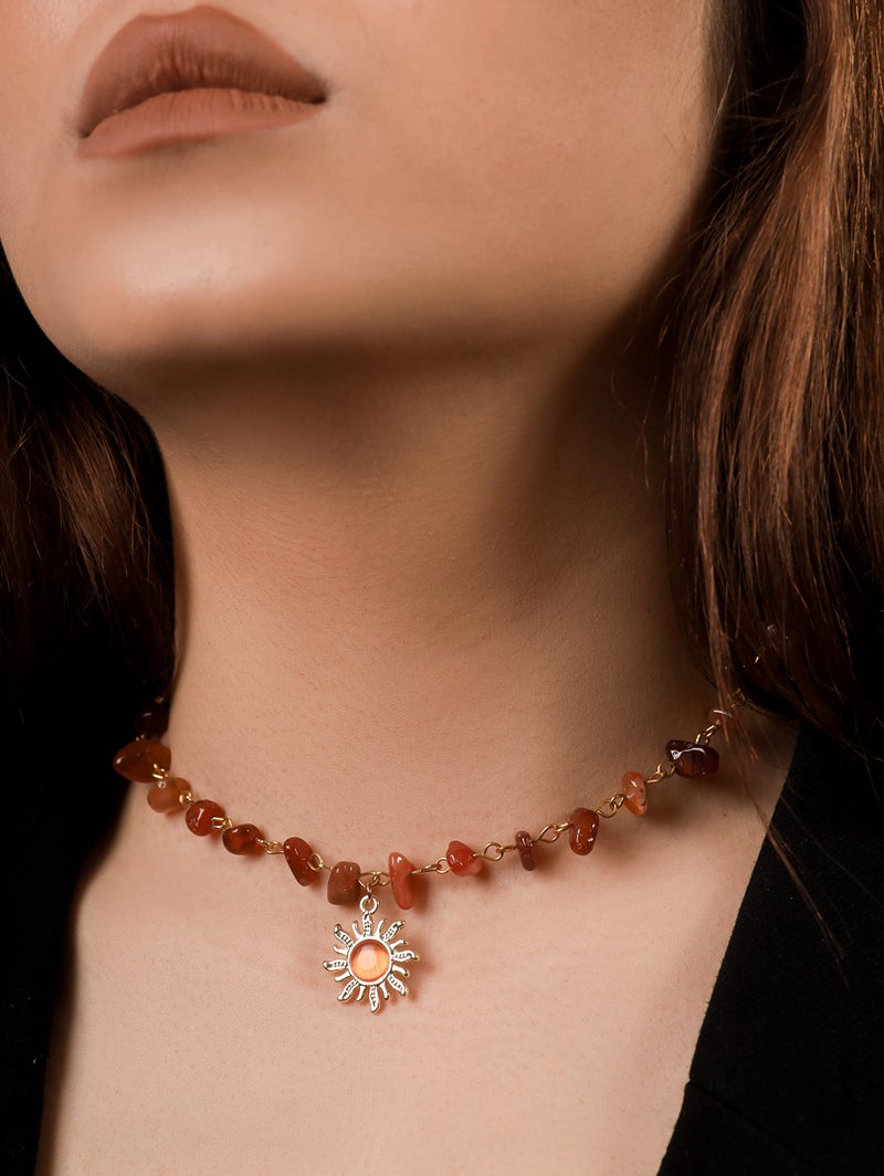 Sacina Boho Hippie Sun Choker, Natural Carnelian Crystal Necklace, Boho Necklace, Hippie Jewelry, Christmas Jewelry Gift For Women - Image 4