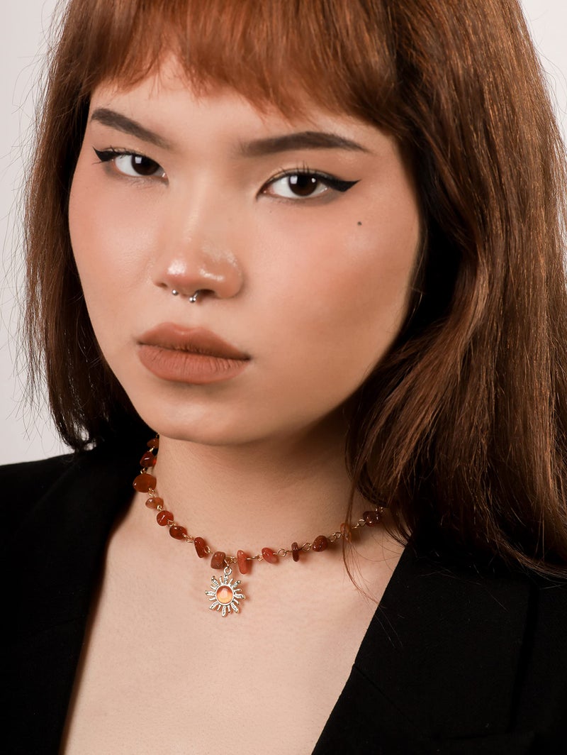 Sacina Boho Hippie Sun Choker, Natural Carnelian Crystal Necklace, Boho Necklace, Hippie Jewelry, Christmas Jewelry Gift For Women - Image 3