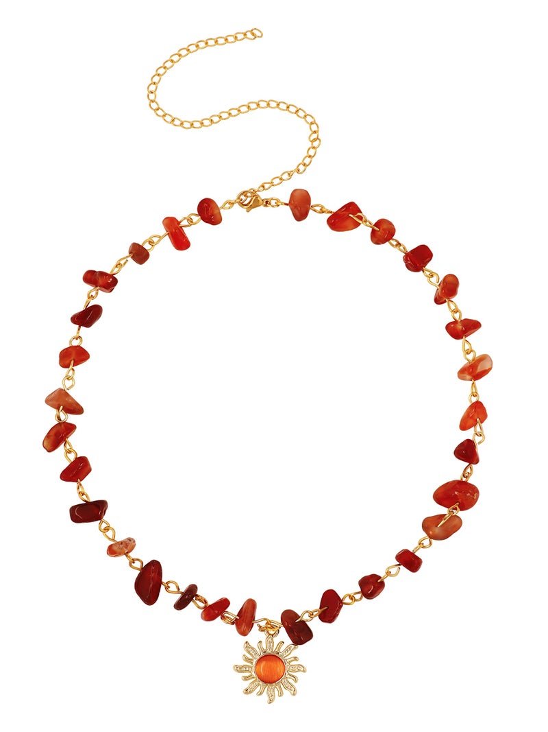 Sacina Boho Hippie Sun Choker, Natural Carnelian Crystal Necklace, Boho Necklace, Hippie Jewelry, Christmas Jewelry Gift For Women - Image 1