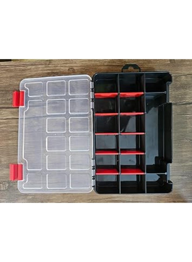 صندوق  تقسيم بلاستيكي، صندوق تخزين بلاستيكي مقسم، صندوق منظم بلاستيكي شفاف 15 أقسام صغيرة مع فواصل، منظم صندوق أدوات بمقبض حمل - Image 2