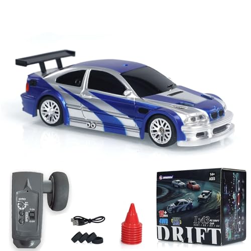 FEXXA 1/43 Scale RC Drift Race Car Gyro 4WD Ready to Go Mini Remote Control Car High Speed Model (1:43 RC Drift BWM M3 GTR-Blue) - Image 1