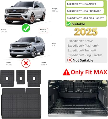 WAYIDSS Cargo Mat with Backrest Protection for 2025 Ford Expedition MAX, TPE All Weather Protection Cargo Liner with Velcro Rear Seats Backrest car Accessories-Black - Image 2