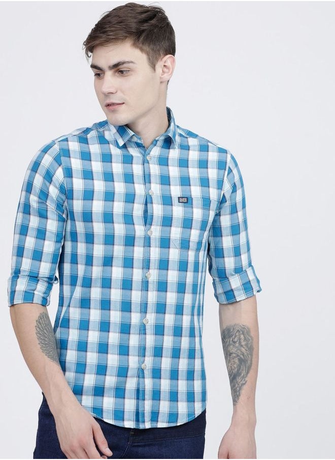 The Indian Garage Co Men Slim Fit Checkered Full Sleeves Cutaway Collar Casual Shirt  - Image 1