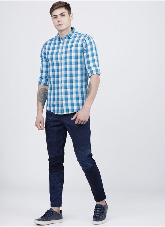 The Indian Garage Co Men Slim Fit Checkered Full Sleeves Cutaway Collar Casual Shirt  - Image 5